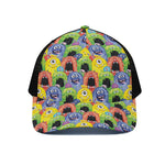 Watercolor Monster Pattern Print Black Mesh Trucker Cap