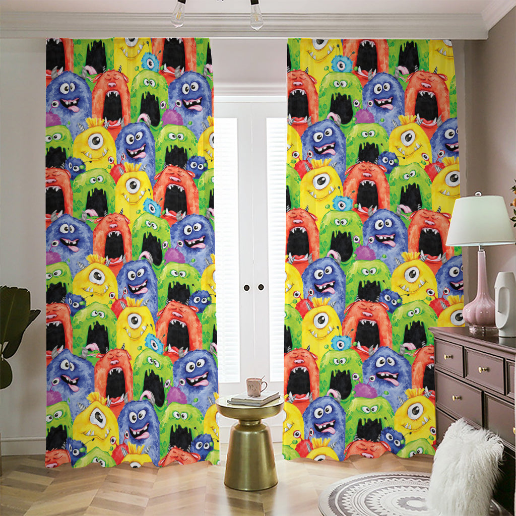 Watercolor Monster Pattern Print Blackout Pencil Pleat Curtains