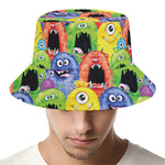 Watercolor Monster Pattern Print Bucket Hat