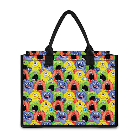 Watercolor Monster Pattern Print Canvas Tote Bag