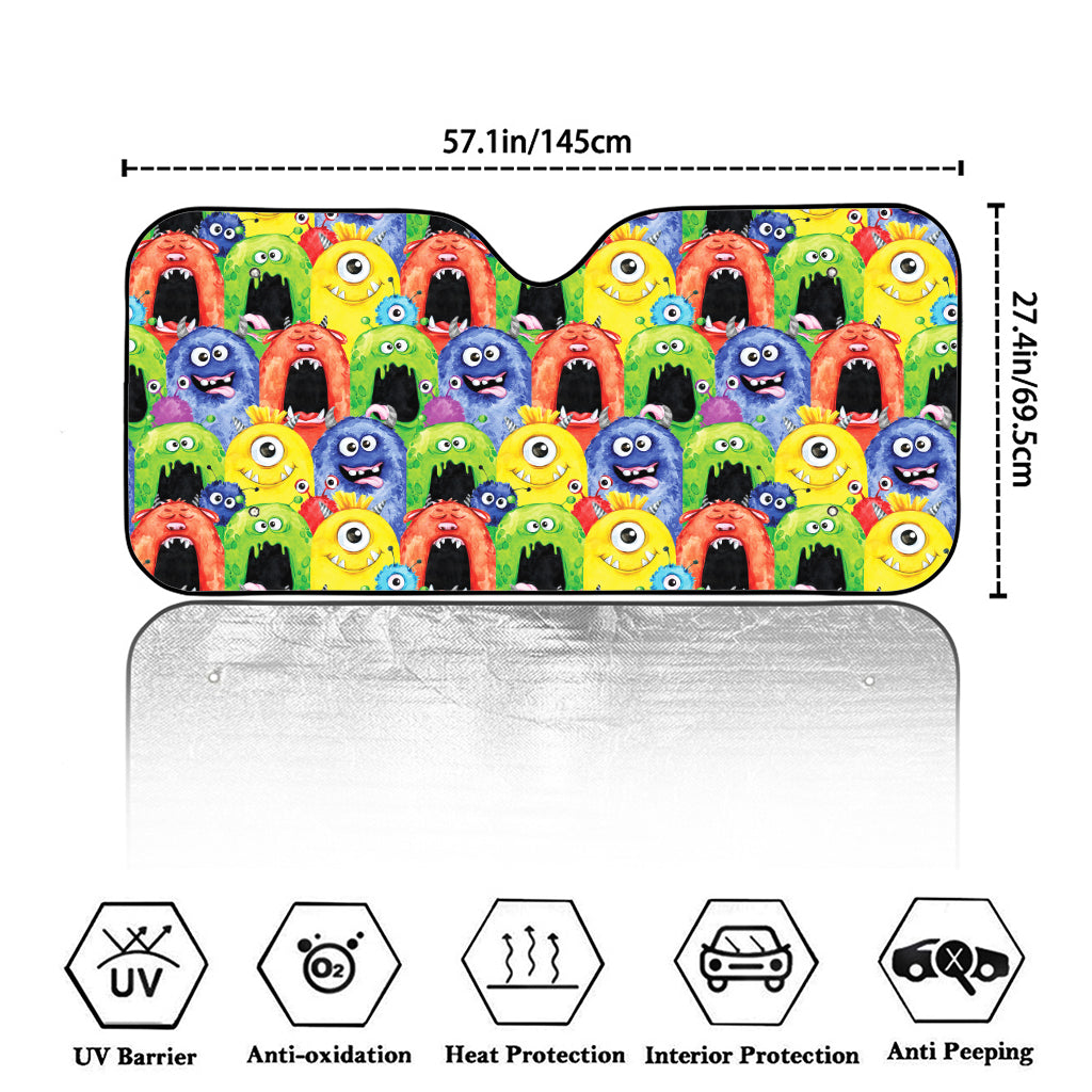 Watercolor Monster Pattern Print Car Windshield Sun Shade