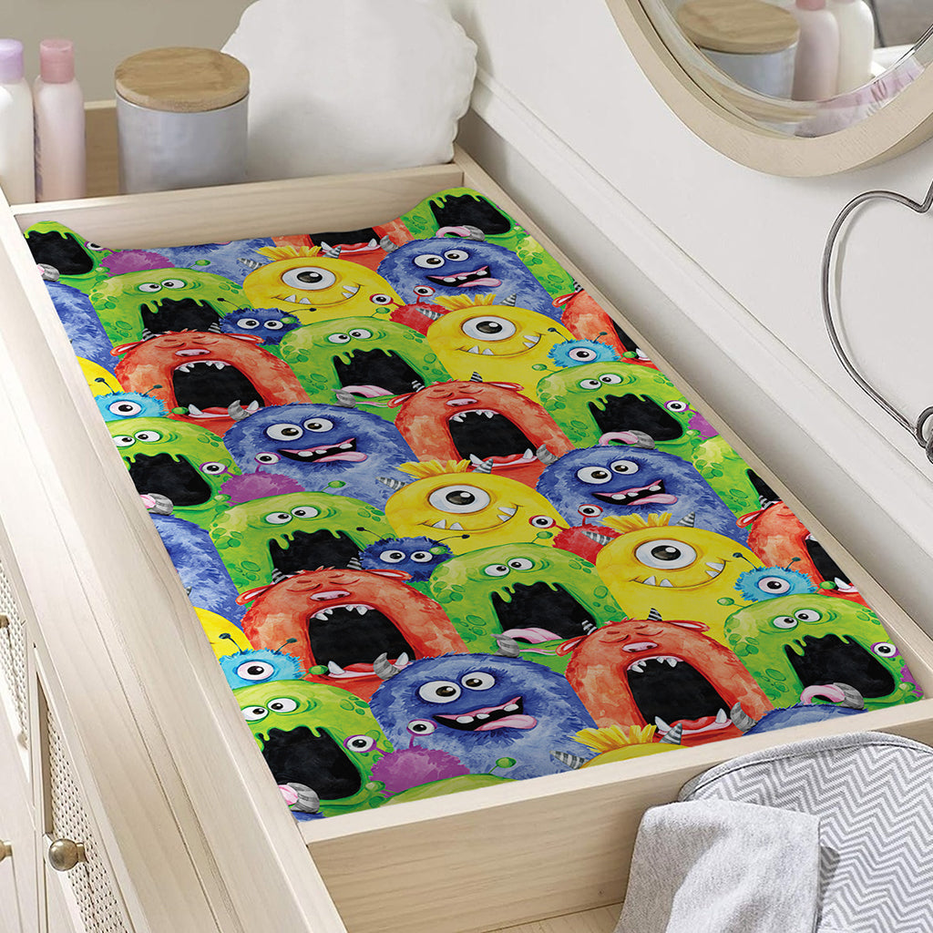 Watercolor Monster Pattern Print Changing Pad Cover