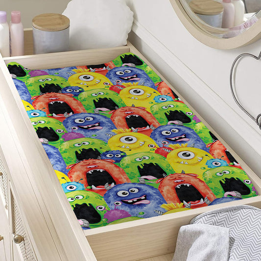 Watercolor Monster Pattern Print Changing Pad Cover