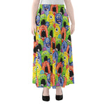 Watercolor Monster Pattern Print Chiffon Maxi Skirt
