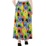Watercolor Monster Pattern Print Chiffon Maxi Skirt
