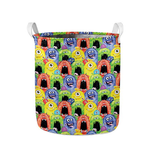 Watercolor Monster Pattern Print Collapsible Laundry Basket