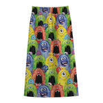 Watercolor Monster Pattern Print Cotton Front Slit Maxi Skirt