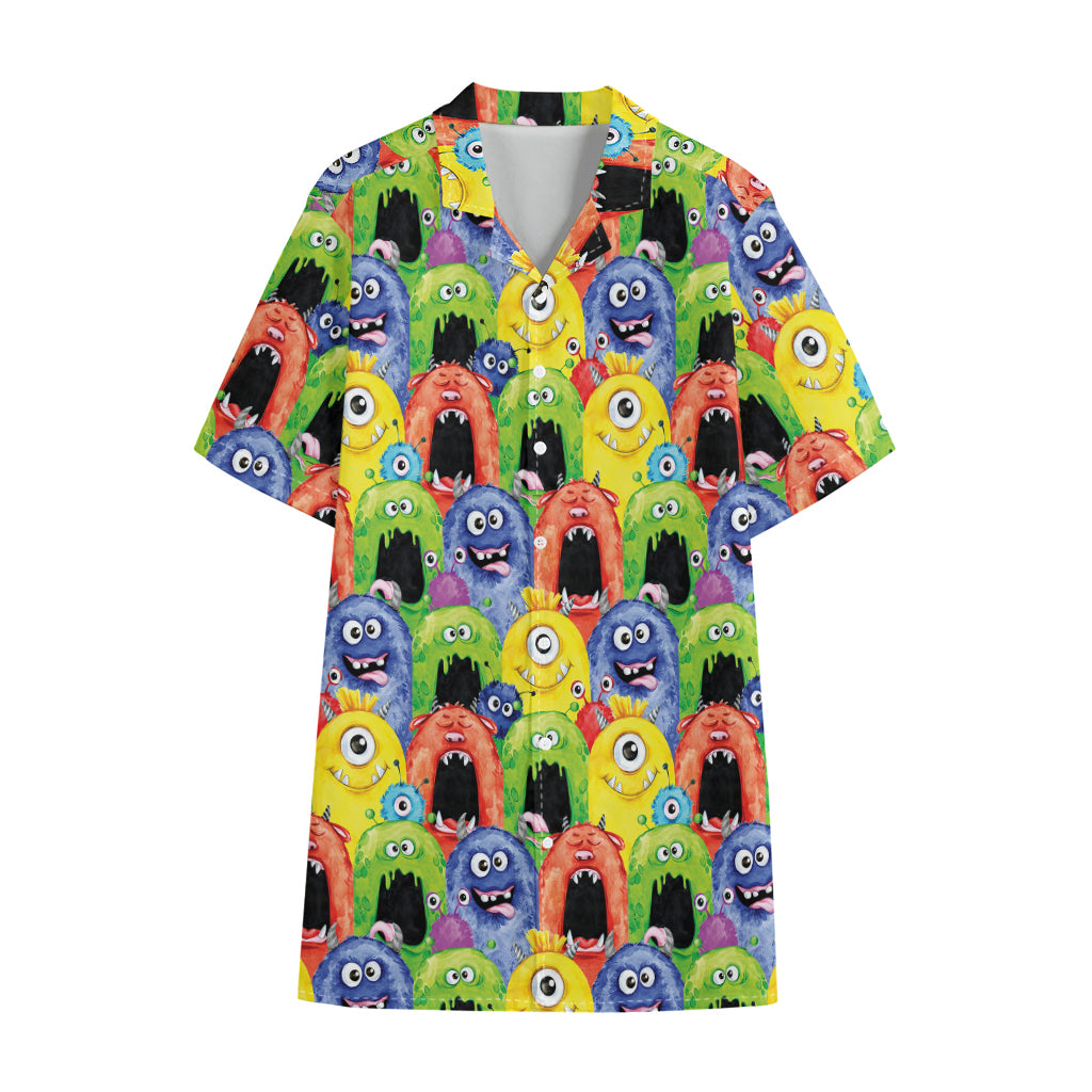 Watercolor Monster Pattern Print Cotton Hawaiian Shirt