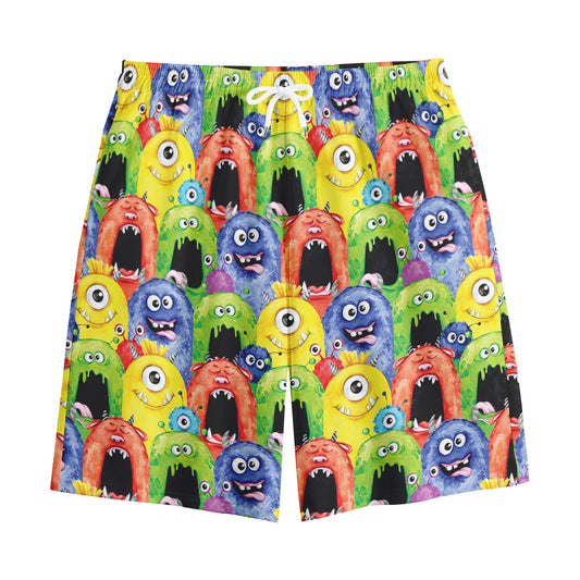 Watercolor Monster Pattern Print Cotton Shorts
