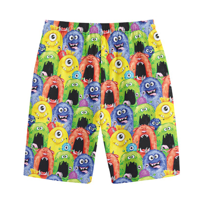 Watercolor Monster Pattern Print Cotton Shorts
