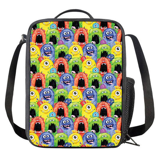 Watercolor Monster Pattern Print Crossbody Lunch Bag