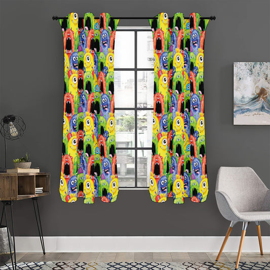 Watercolor Monster Pattern Print Curtain