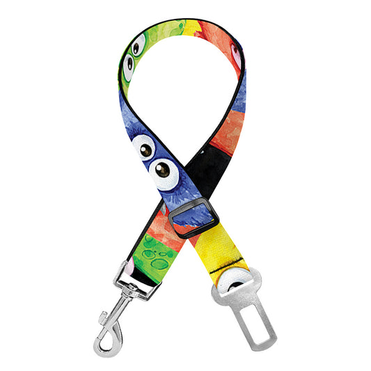 Watercolor Monster Pattern Print Dog Seat Belt