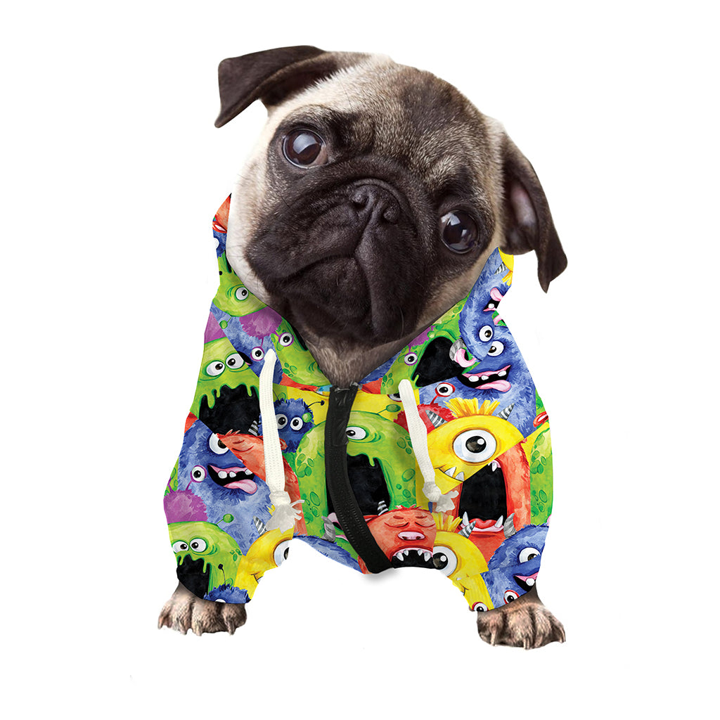 Watercolor Monster Pattern Print Dog Zip Up Hoodie