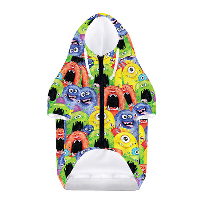 Watercolor Monster Pattern Print Dog Zip Up Hoodie