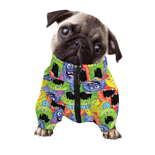 Watercolor Monster Pattern Print Dog Zip Up Jacket