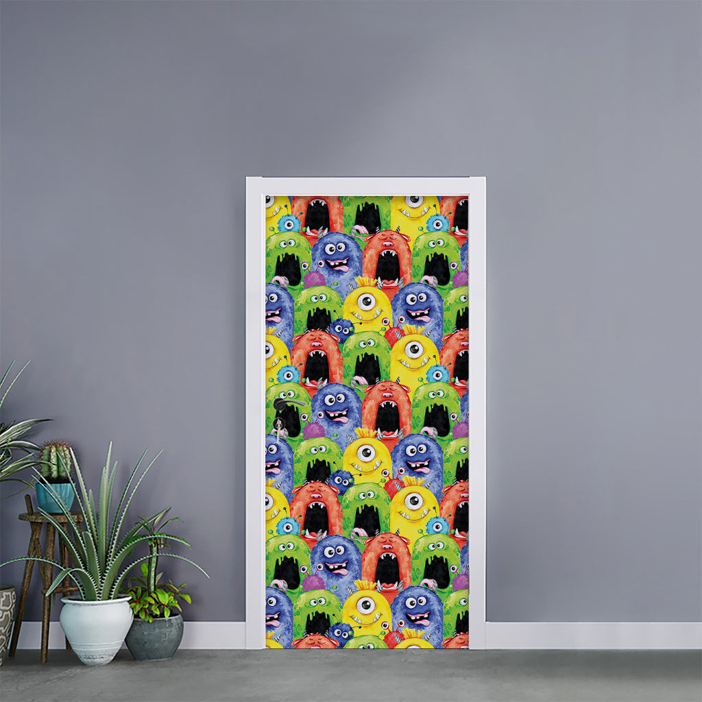 Watercolor Monster Pattern Print Door Sticker