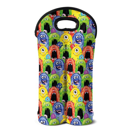 Watercolor Monster Pattern Print Double Neoprene Wine Tote