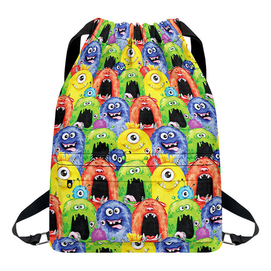 Watercolor Monster Pattern Print Drawstring Backpack
