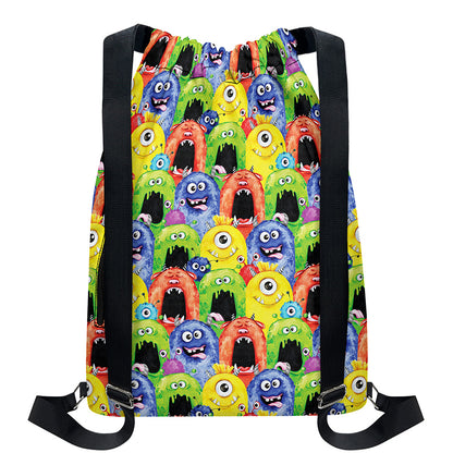 Watercolor Monster Pattern Print Drawstring Backpack