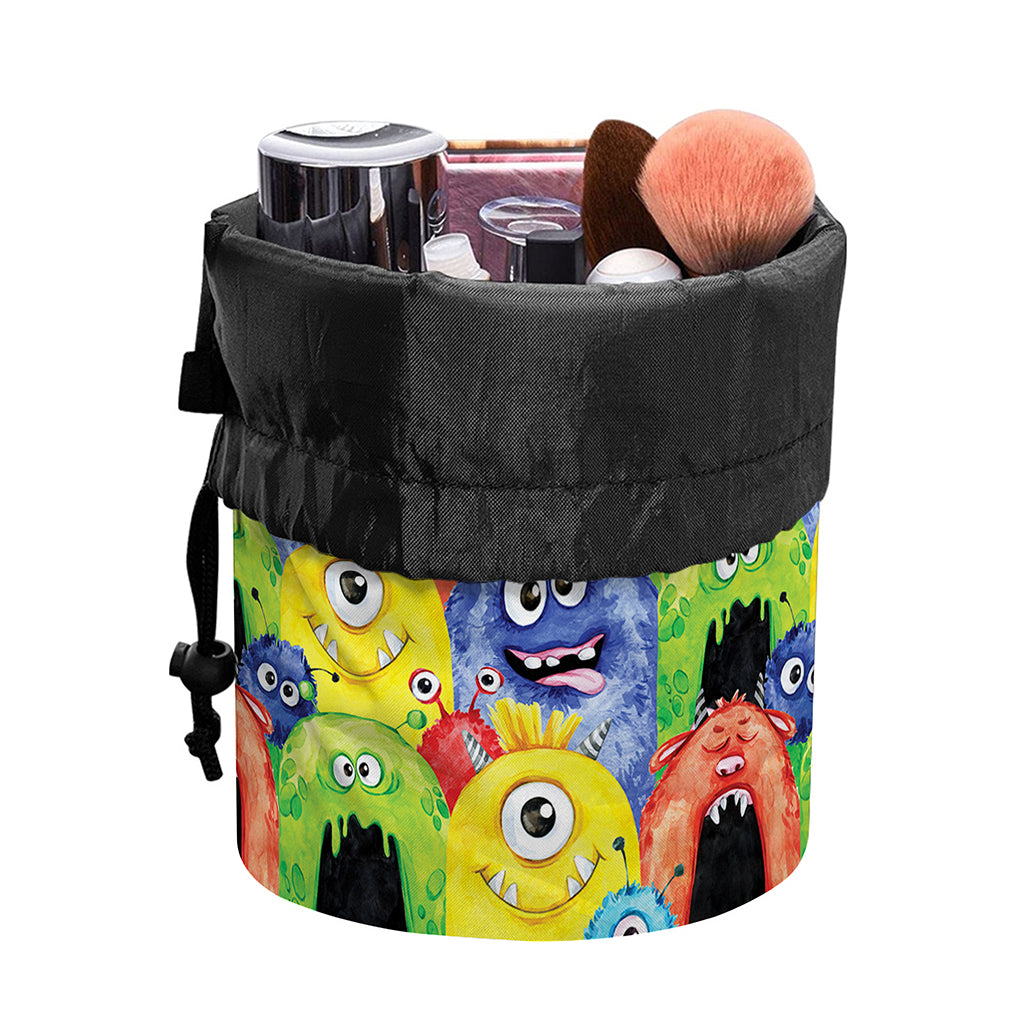 Watercolor Monster Pattern Print Drawstring Makeup Bag