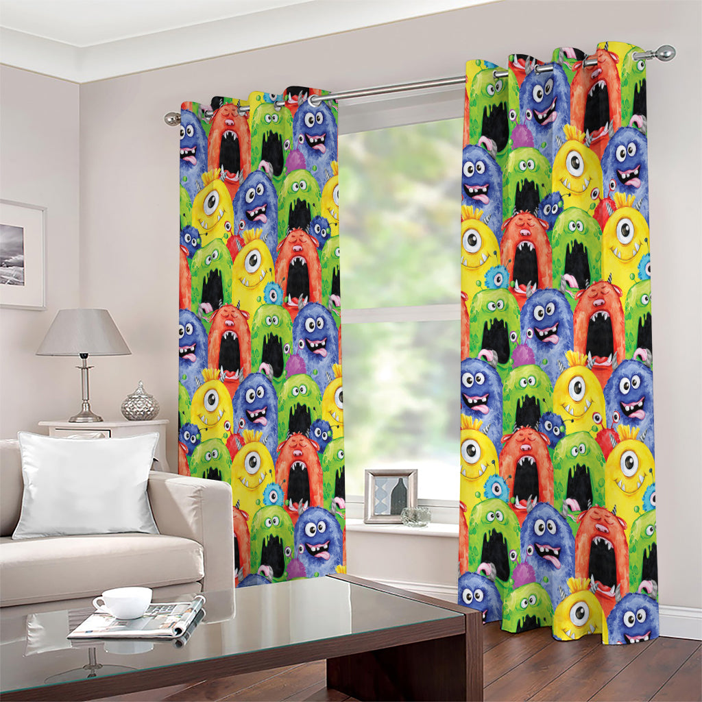 Watercolor Monster Pattern Print Extra Wide Grommet Curtains