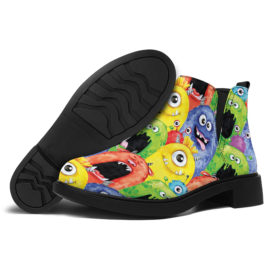 Watercolor Monster Pattern Print Flat Ankle Boots