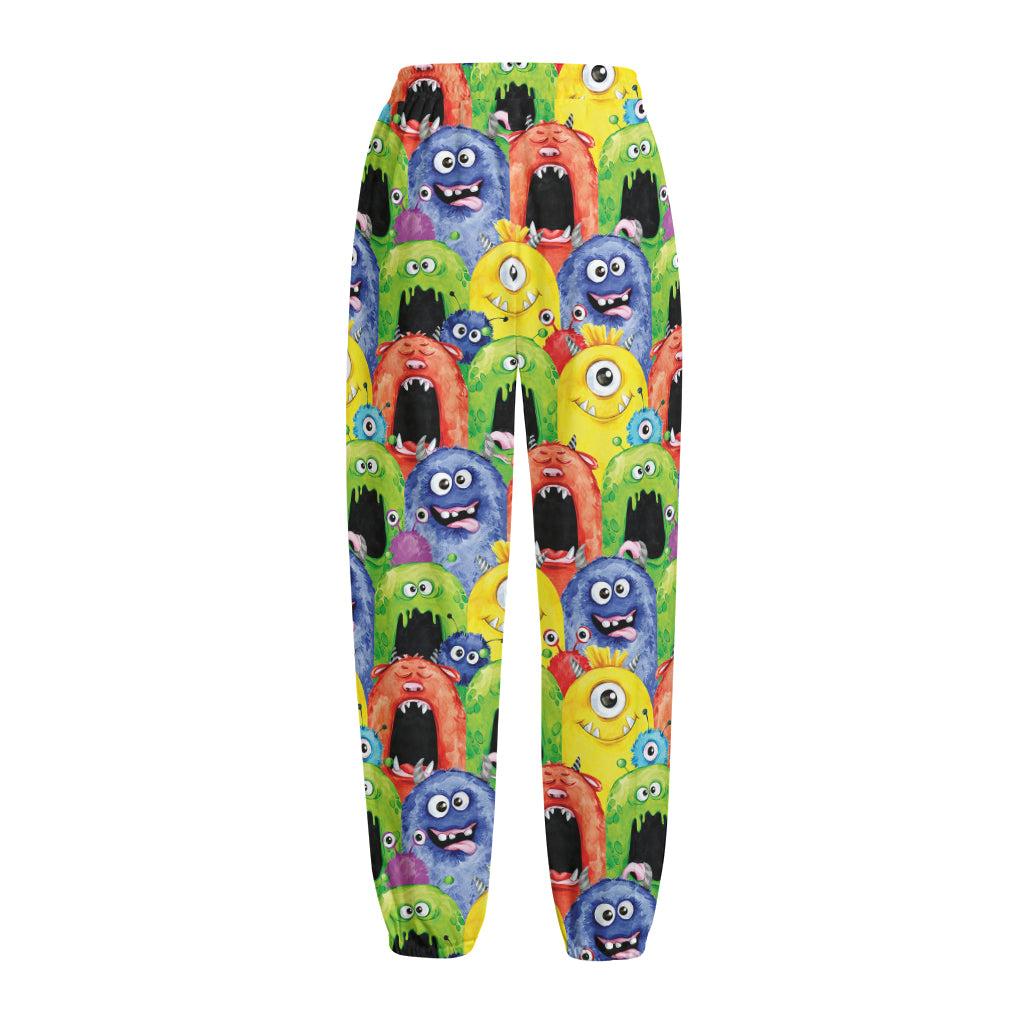 Watercolor Monster Pattern Print Fleece Lined Knit Pants