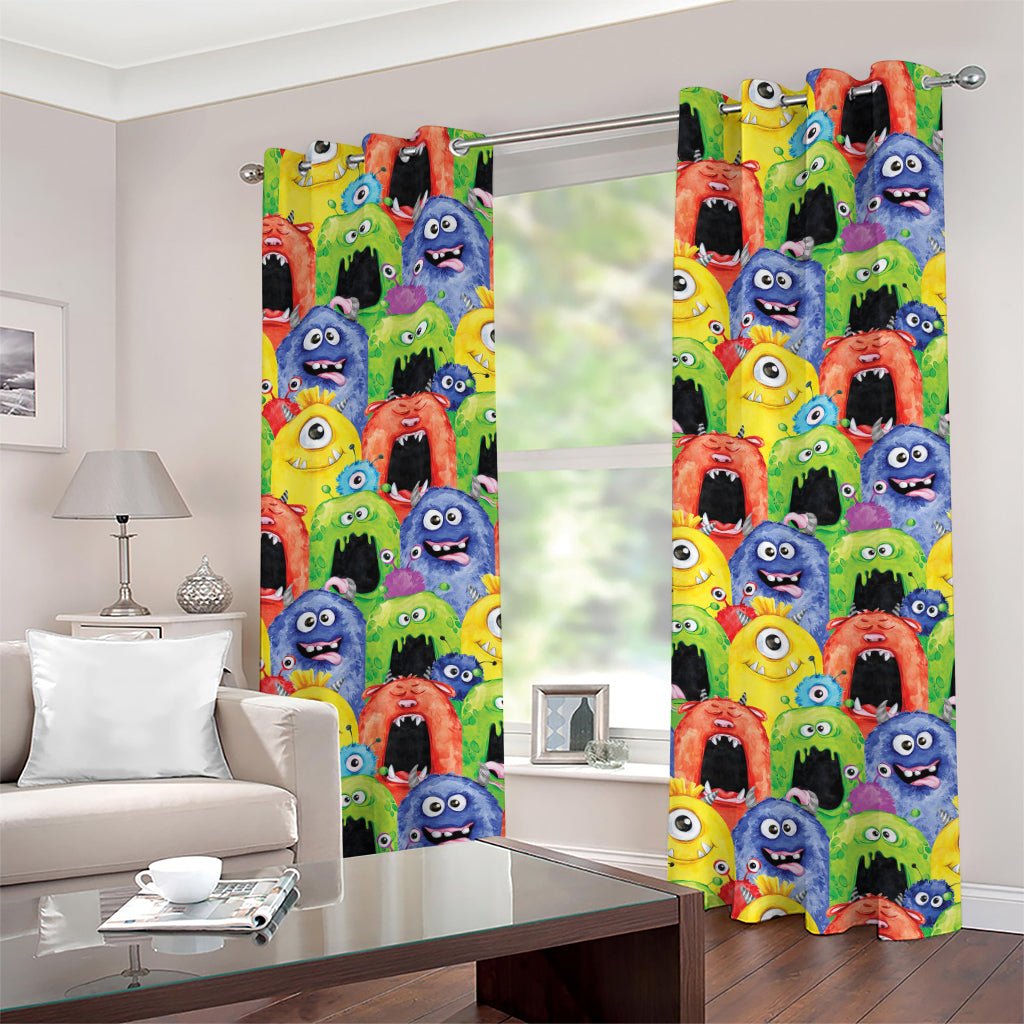 Watercolor Monster Pattern Print Grommet Curtains