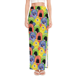 Watercolor Monster Pattern Print High Slit Maxi Skirt