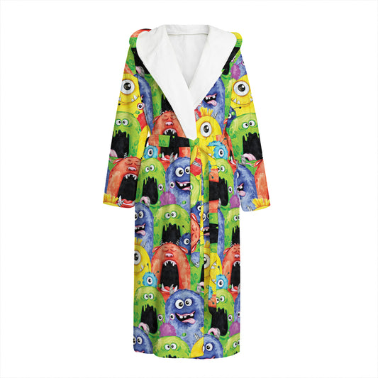 Watercolor Monster Pattern Print Hooded Bathrobe