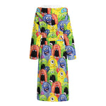 Watercolor Monster Pattern Print Hooded Bathrobe