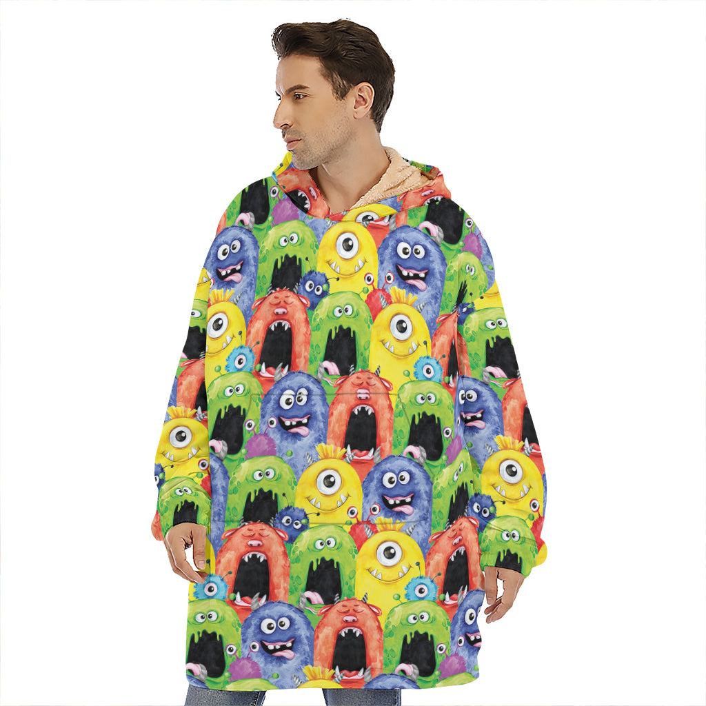 Watercolor Monster Pattern Print Hoodie Blanket