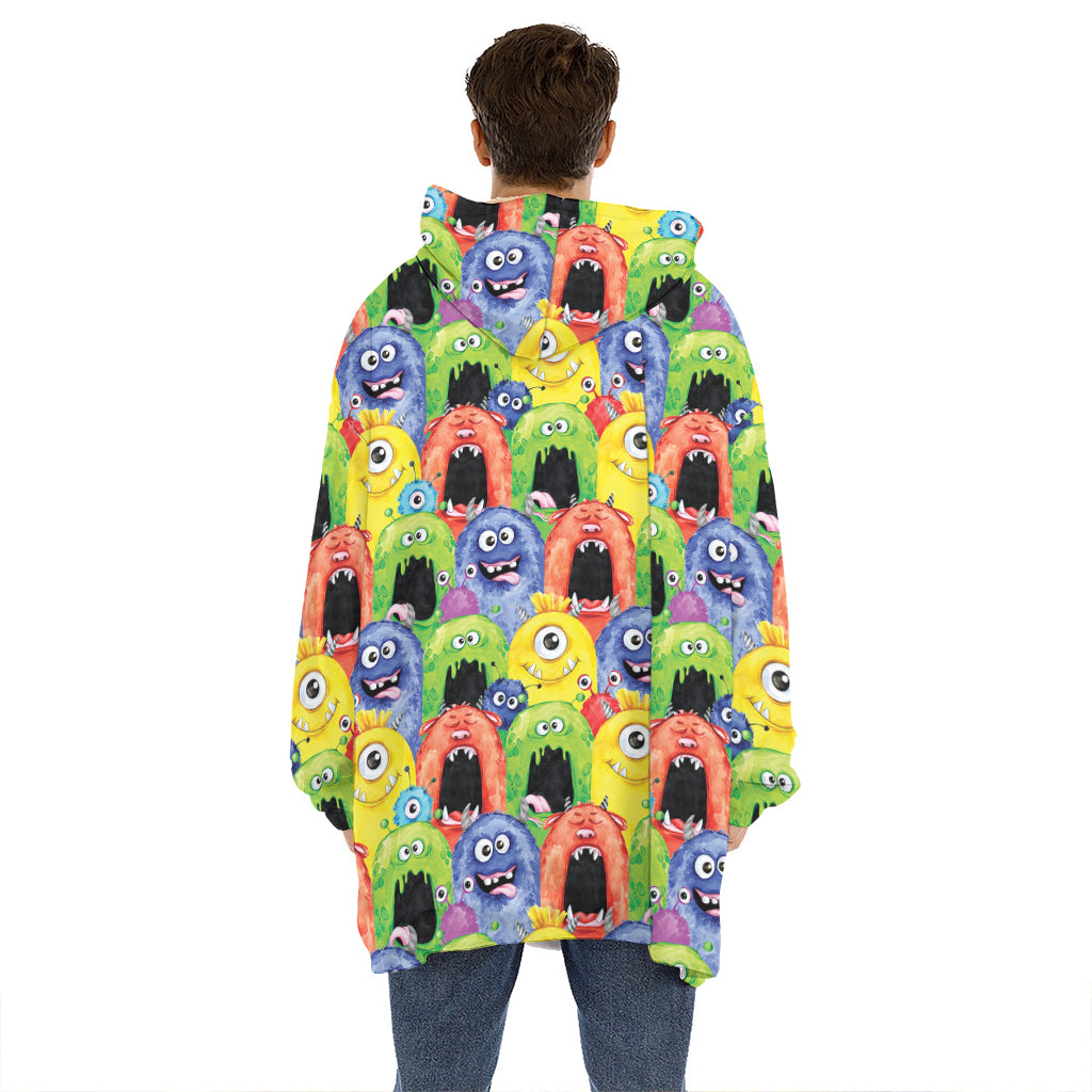 Watercolor Monster Pattern Print Hoodie Blanket