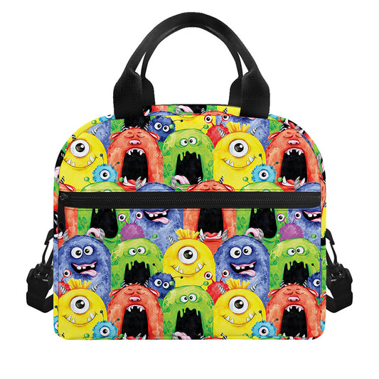 Watercolor Monster Pattern Print Insulated Lunch Bag