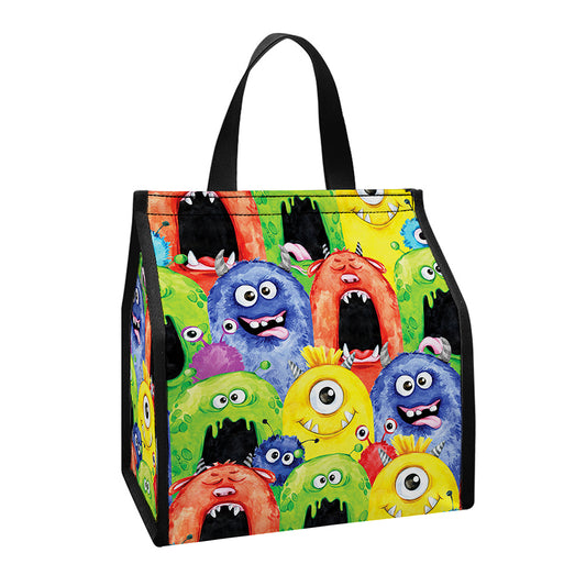 Watercolor Monster Pattern Print Insulated Lunch Tote