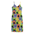 Watercolor Monster Pattern Print Jersey Midi Cami Dress