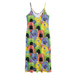 Watercolor Monster Pattern Print Jersey Midi Cami Dress