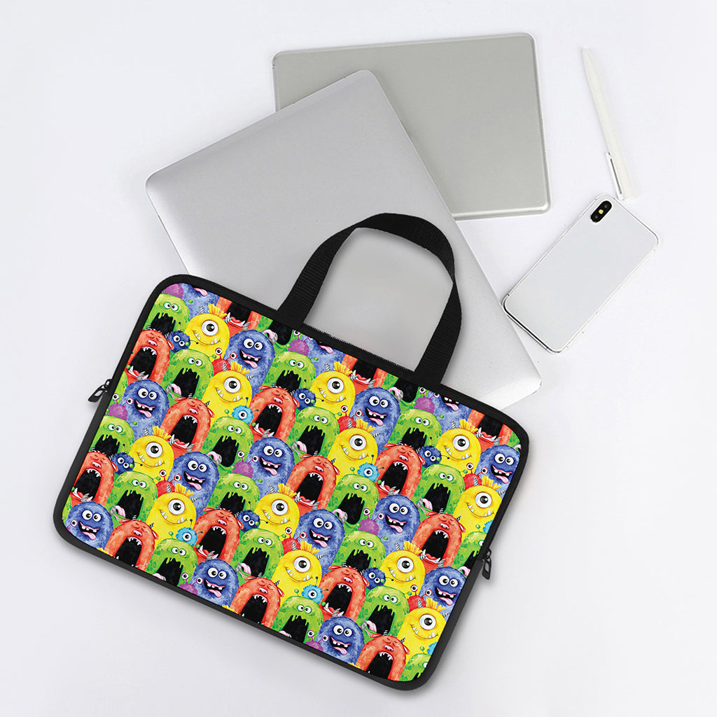 Watercolor Monster Pattern Print Laptop Sleeve With Handle