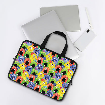 Watercolor Monster Pattern Print Laptop Sleeve With Handle