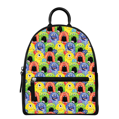 Watercolor Monster Pattern Print Leather Backpack