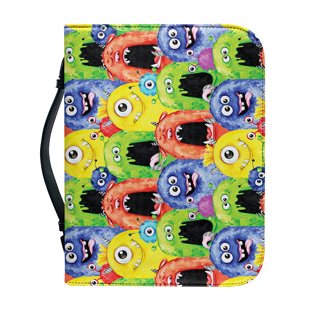 Watercolor Monster Pattern Print Leather Bible Cover