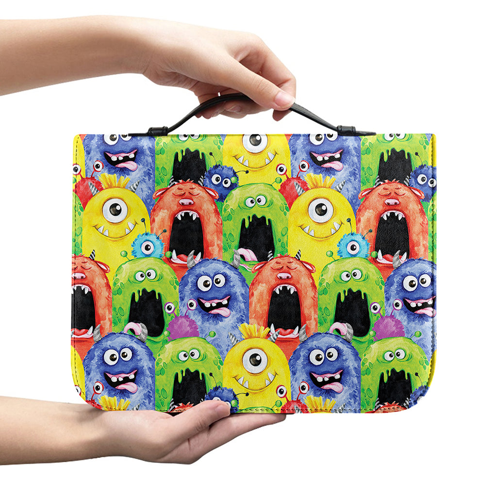 Watercolor Monster Pattern Print Leather Bible Cover