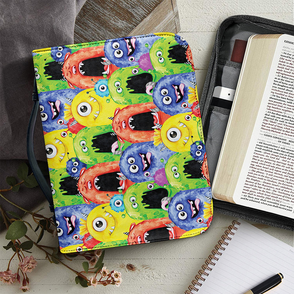 Watercolor Monster Pattern Print Leather Bible Cover