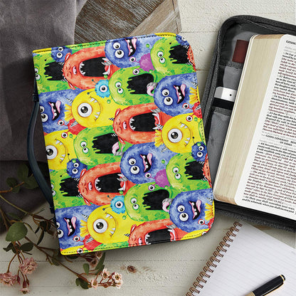 Watercolor Monster Pattern Print Leather Bible Cover