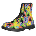 Watercolor Monster Pattern Print Lace-Up Boots