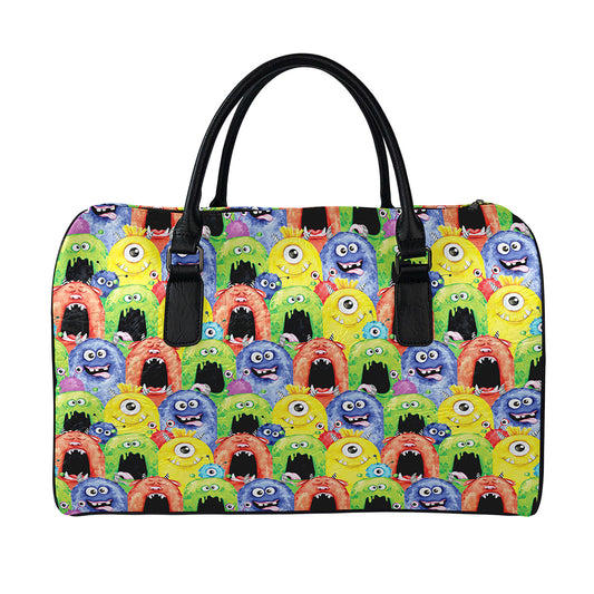 Watercolor Monster Pattern Print Leather Duffle Bag
