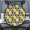 Watercolor Monster Pattern Print Leather Spare Tire Cover