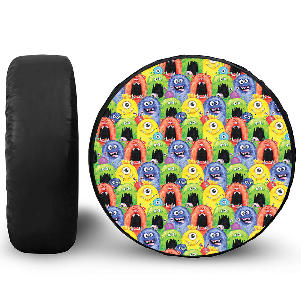Watercolor Monster Pattern Print Leather Spare Tire Cover