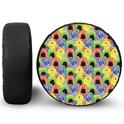 Watercolor Monster Pattern Print Leather Spare Tire Cover